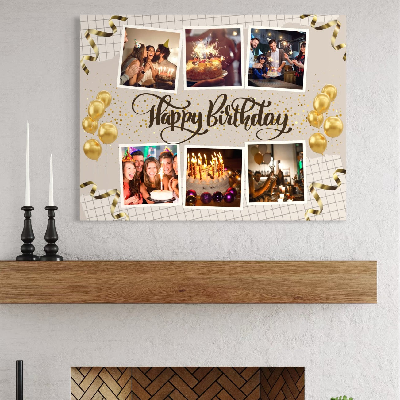Tablou canvas decorativ cu tablou personalizat happy birthday cu sase fotografii